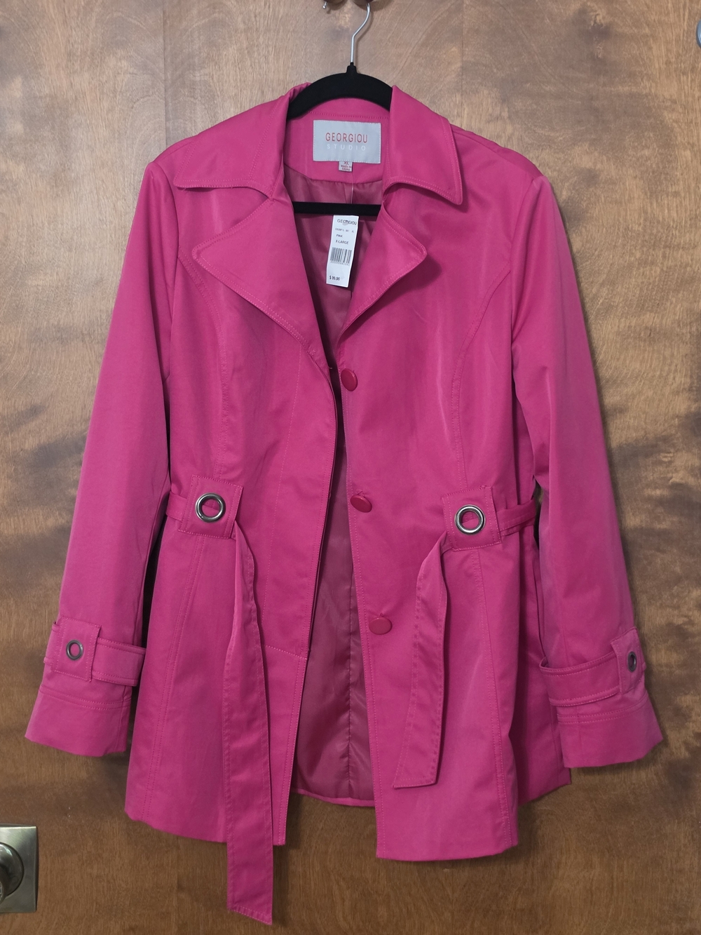 Georgiou Women's Hot Pink Trench Coat with Belted Waist